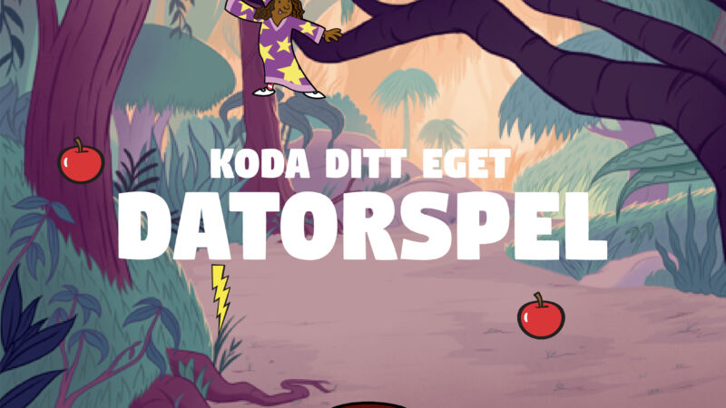 en tecknad bild på djungel med text framme: Koda ditt eget datorspel