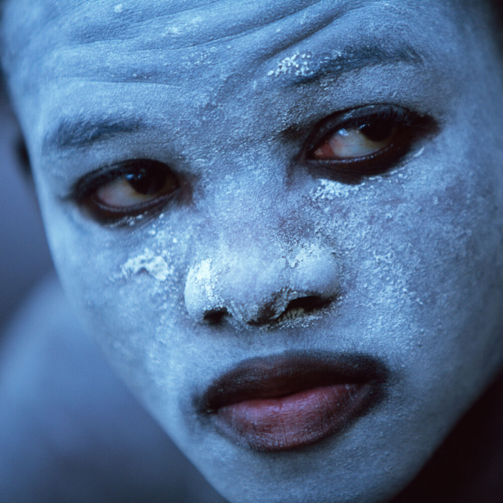 Xhosa Male Initiate with Face Painted White, Knysna, South Africa