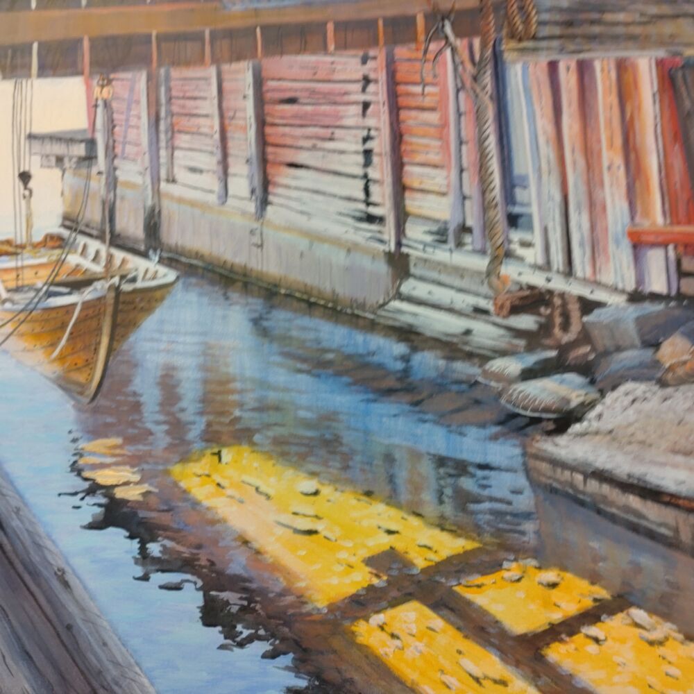 verk i akryl som visar ett hamn