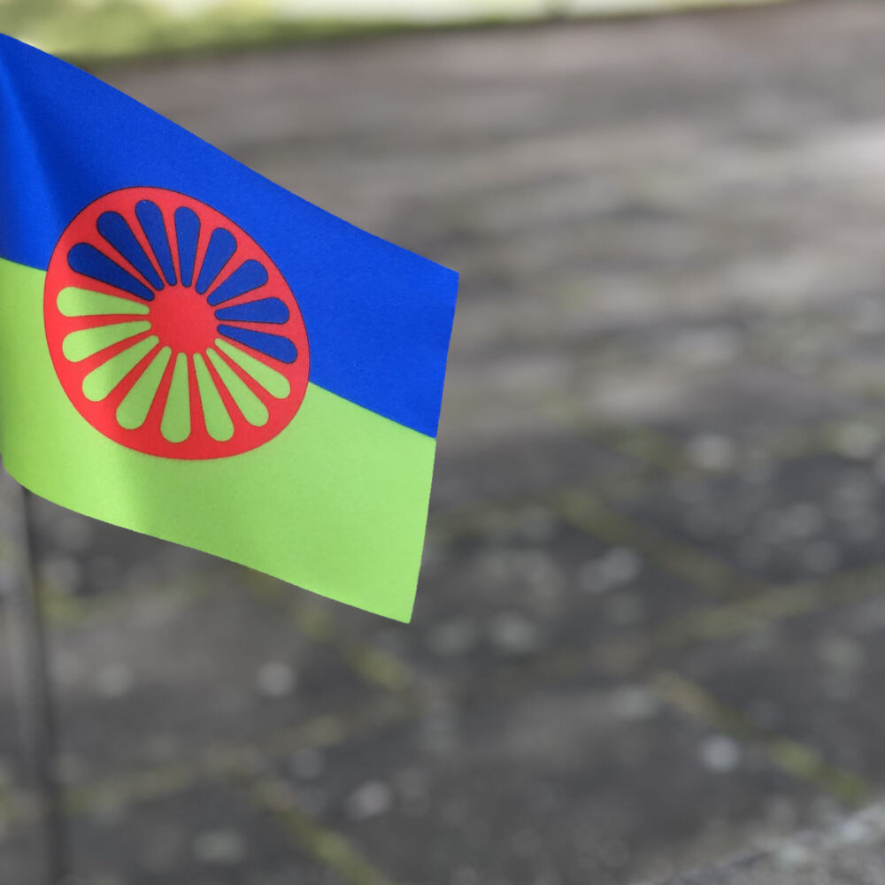 Romska flaggan i rött, blått och grönt