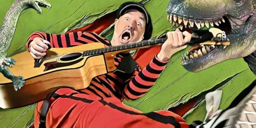Bild på en man med gitarr. Han kallar sig Pappa kapsyl